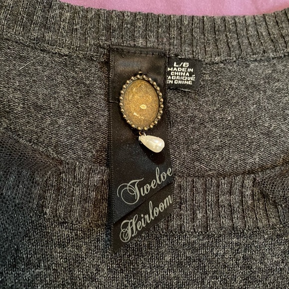 Twelve Heirloom Lace Front Grey Sweater - Picture 4 of 4